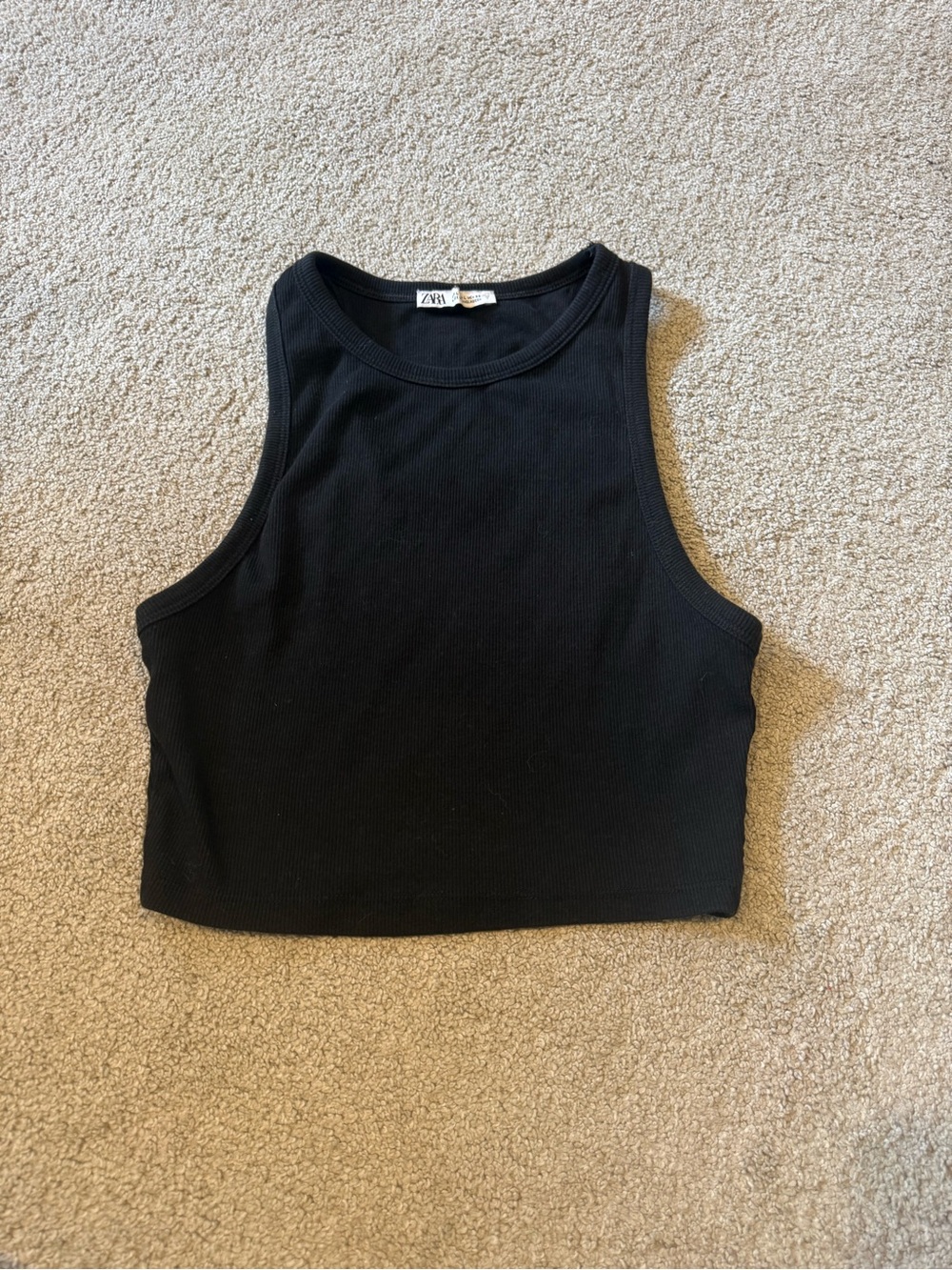 Zara Black Ribbed High-Neck Cropped Tank